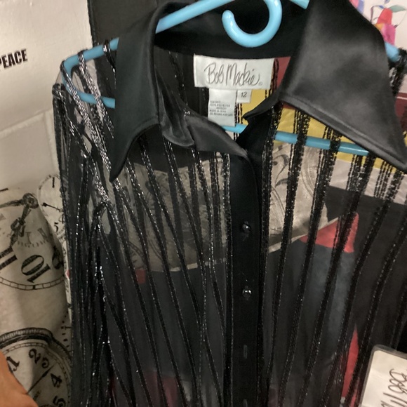 BOB MACKIE.   BLACK BEADED BLOUSE  wow e wow !!!RUNWAY WORTHY 🖤🖤🖤 - Picture 4 of 12